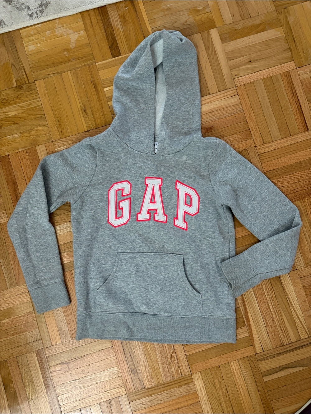 GAP Kids - Grey Hoodie w/ Pink-Embroidered Logo Girl’s Size 8 (Medium)
